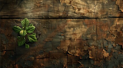 A young plant thrives on old, weathered wood, symbolizing resilience and the cyclical nature of life. A juxtaposition of new growth against decay.
