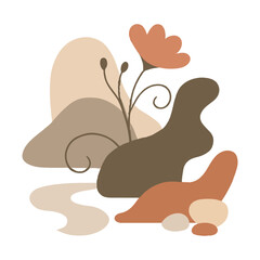 Bohemian Minimalist Abstract Nature Art with Organic Shapes and Flower