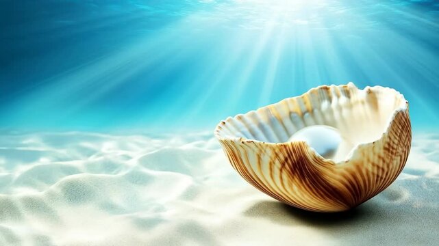 Discovering a beautiful pearl inside a shell in clear ocean waters