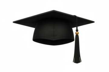 Black academic cap with golden-tipped tassel featuring graduation, education, and achievement concepts