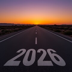 2026 Text on Road at Sunset