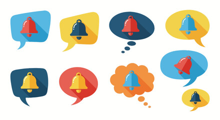 Vibrant notification icons on colorful speech bubbles for digital communications and alerts