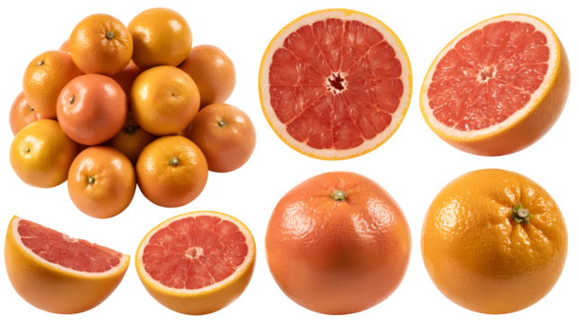 Fresh ruby red grapefruit halves and whole fruits bursting with juicy flavor ready to nourish and revitalize