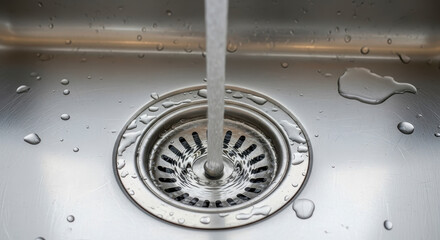 Close-up of water flowing into a kitchen sink.