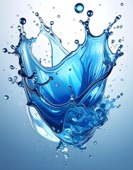 A vibrant 3D rendering of water mid-splash, a blue and white graphic composition