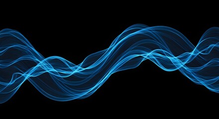 Abstract blue flowing waves on a black background, resembling sound or energy