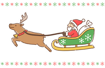 トナカイが引くソリに乗っているサンタクロース・Christmas