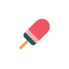 Minimal flat design illustration of a red and green popsicle with a wooden stick on a white background. Ideal for summer themes, digital art, posters, icons, and refreshing dessert concepts.