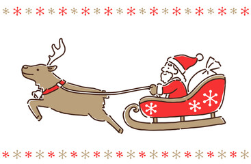 Christmas・ソリを引くトナカイとソリに乗ったサンタクロース