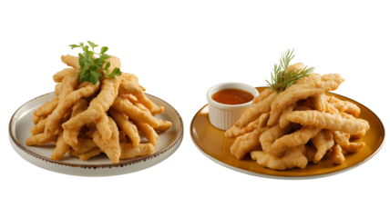 Crispy chicken strips ready to be enjoyed with savory dipping sauce for a delicious meal or tasty snack
