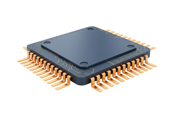 Computer chip isolated on white, microchip component for electronics and technology applications in PNG format