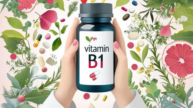 Vitamin B1 supplement bottle with natural ingredients