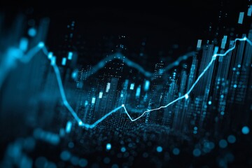 Abstract Data Visualization with Blue Line Chart and Bar Graph on Dark Background for Financial Analysis and Market Trends