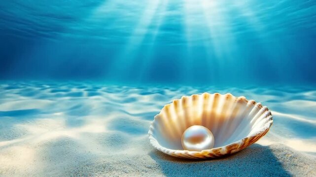 Discovering a stunning pearl inside a seashell in the ocean