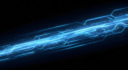 Abstract blue, glowing pathway with electrical-like circuits against a dark background