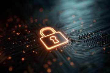 Digital Lock Symbolizing Cybersecurity and Data Protection on a High-Tech Network Background with Glowing Lines and Connections