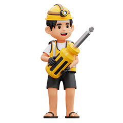 3D Illustration, character Builder with Drill