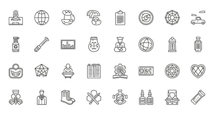 Diverse collection of outline vector icons representing various concepts and industries