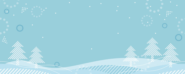 Seamless Snow-Covered Forest Landscape With Text Space, Vector Illustration. Horizontally Repeatable.