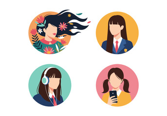 Diverse representations of young women in various styles and activities.