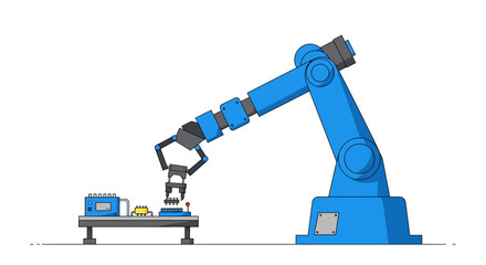 Blue Robotic Arm Manipulating Object in Automated Industrial Process