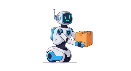Delivery Robot Modern Technology Carrying Package – Illustration of an AI Courier with a Parcel