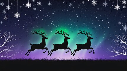 Fototapeta premium Magical Reindeer Silhouette Night