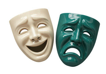 Comedy and tragedy masks isolated on white, theatrical symbol of drama and performance arts in PNG format