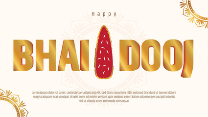 Happy Bhai Dooj celebration typography with golden text and red tilak design, festive Indian vector greeting card