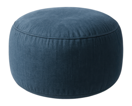 A large pouf with a soft denim cover, ideal for relaxing in a casual living space.