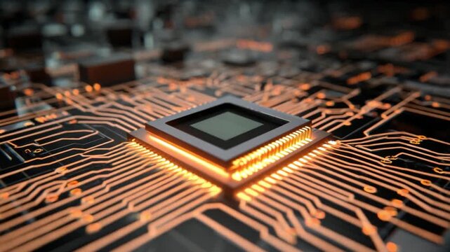 Digital Core: A close-up view of a central processing unit (CPU) on a motherboard, illustrating the intricate circuitry and the technological prowess