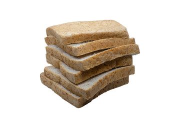 Stack of Sliced Whole Wheat Bread on white background,png