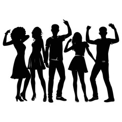 Obraz premium Silhouettes of friends dancing at a party, energetic poses, crisp vector shapes