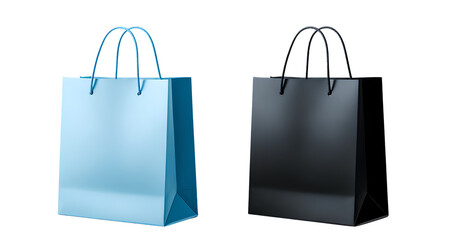 two shopping bags, one blue and the other black, on a transparent background. png file for photoshop with white space around each bag. high resolution, no text or letters in the picture.png