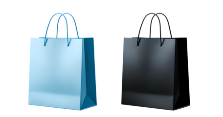 two shopping bags, one blue and the other black, on a transparent background. png file for photoshop with white space around each bag. high resolution, no text or letters in the picture.png