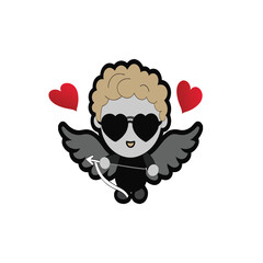 Whimsical Cupid with Heart Sunglasses and Bow Arrow Adorable Cartoon Character Isolated Against White Sweet Clip Art