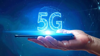 A hand holds a smartphone, with glowing 5G and a digital globe above, symbolizing global network connectivity - Powered by Adobe