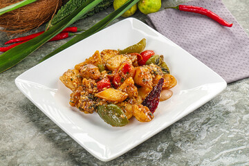 Potato with bell pepper and gravy