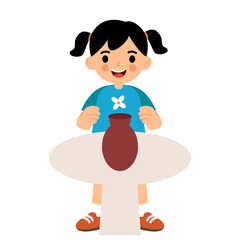 Kids Girl Making Clay Sculpture