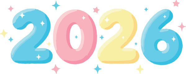 Soft Pastel Bubblegum Style Year 2026 Typography with Sparkles