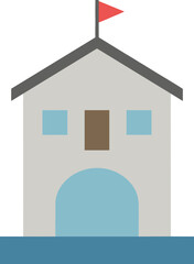 Simple Flat Style Coastal Building with Red Flag Illustration