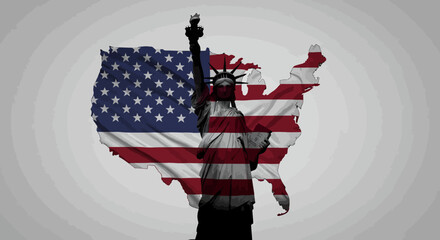 Statue of Liberty and American Flag Overlay on USA Map. © venny