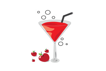 Cherry cocktail illustration with straw on white background png