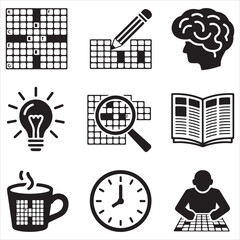 crossword puzzle vector art icons packs silhouette 9 sampol disign black and white backgrount icon set