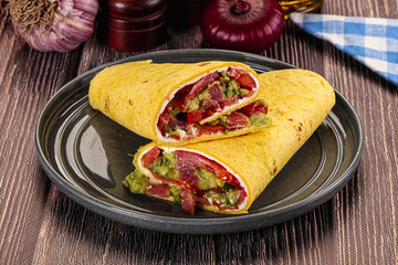 Burrito with tuna and vegetables wrap