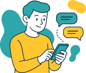 Young Man Engaged in Mobile Chat and Digital Communication