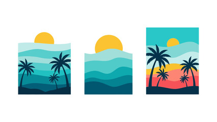 Obraz premium Tropical Palm Trees Silhouette at Sunset Vector Illustration