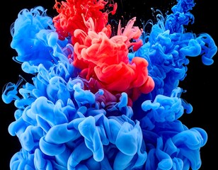 Obraz premium A vibrant abstract composition of swirling red and blue ink against a stark black background