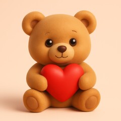 Fototapeta premium A cute teddy bear holding a red heart, a symbol of love and affection. The bear has a warm and inviting expression, perfect for conveying feelings of love, friendship, and care