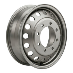 Silver steel wheel rim isolated on transparent background for car part
